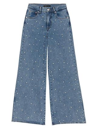 Maje + Pearl-Studded High-Rise Wide-Leg Jeans