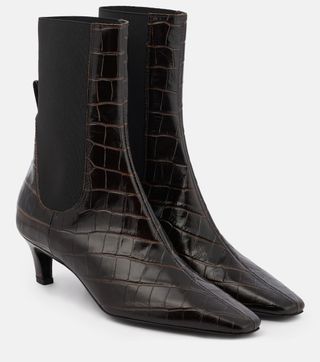 Toteme + Croc-Effect Leather Ankle Boots