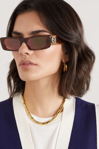 Gucci + Rectangular-Frame Tortoiseshell Acetate Sunglasses