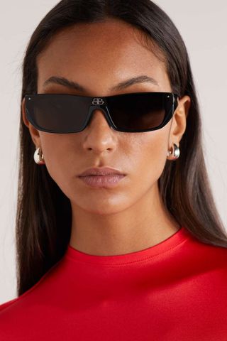 Balenciaga + Shield BB Rectangular-Frame Acetate Sunglasses