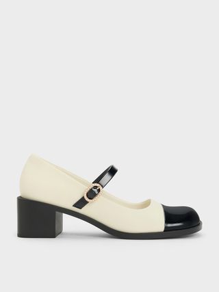 Charles & Keith + Crystal-Embellished Buckle Two-Tone Mary Janes
