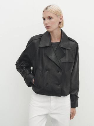 Massimo Dutti + Cropped Nappa Leather Trench Coat