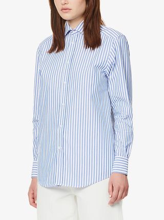 With Nothing Underneath + The Boyfriend Striped Organic-Cotton Shirt in Sail Royal Blue
