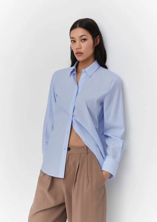 Mango + Oversize Cotton Lyocell Blend Shirt in Sky Blue