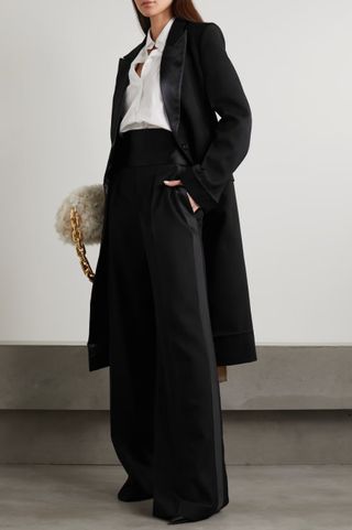 Victoria Beckham + Crombie Cutout Satin-Trimmed Wool-Gabardine Coat