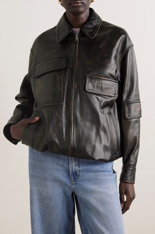 Tibi + Distressed Leather Jacket