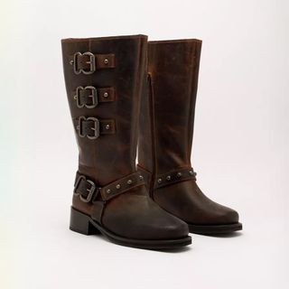 Nastygal + Tarnished Leather Multi Buckle Harness Knee High Boots