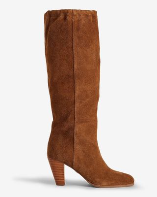 Brian Atwood for Express + Suede Scrunch Mid-Calf Heeled Boots