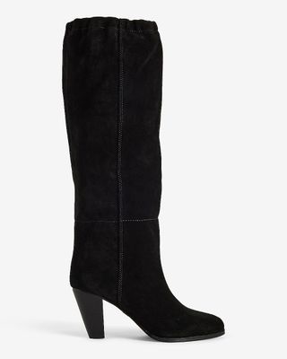 Brian Atwood for Express + Suede Scrunch Mid-Calf Heeled Boots