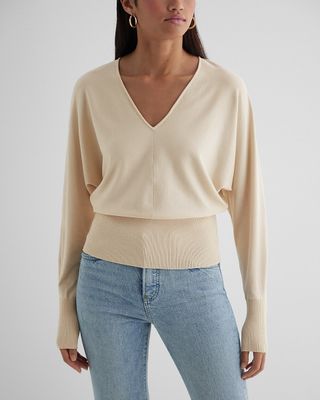 Express + V-Neck Banded Bottom SoHo Sweater