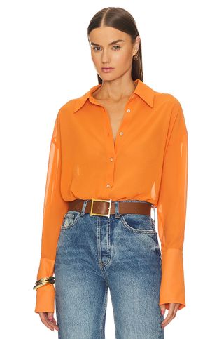Helsa + Sheer Button Slim Shirt