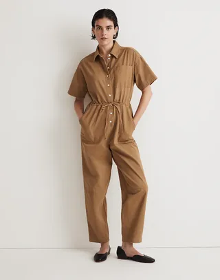 Madewell + Tie-Waist Short-Sleeve Jumpsuit in (Re)generative Chino