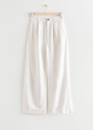 & Other Stories + High-Waist Linen Trousers in White