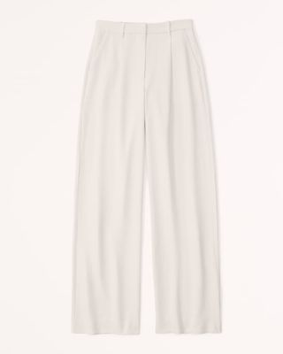 Abercrombie & Fitch + Premium Crepe Tailored Ultra Wide-Leg Pant in White