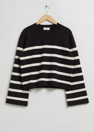 & Other Stories + Knitted Jacquard Sweater in Ivory/ Black Striped