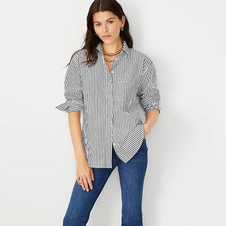 Ann Taylor + Striped Oversized Shirt