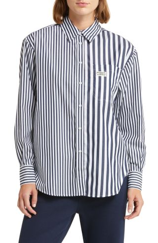 Lacoste X Bandier + Mix Stripe Cotton Button-Up Shirt