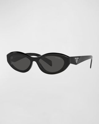 Prada + Beveled Acetate & Plastic Oval Sunglasses