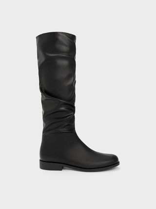 Charles & Keith + Black Ruched Knee-High Boots
