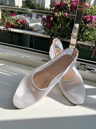 Lookie Atelier + White Soft Mesh Flats With Almond Closed Toe