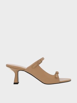 Charles & Keith + Nude Double Strap Heeled Mules