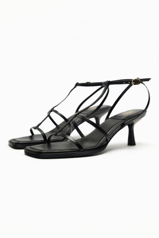 Zara + Strappy Heeled Leather Sandal