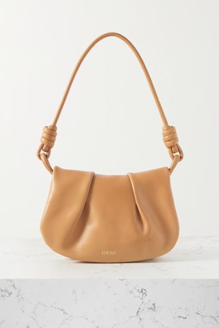 Loewe + Paseo Satchel Pleated Leather Shoulder Bag in Tan