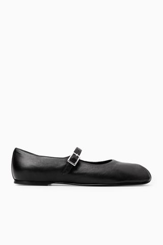 Cos + Pleated Leather Mary-Jane Ballet Flats