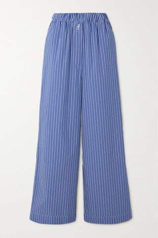 The Frankie Shop + Mirca Embroidered Striped Cotton-Blend Poplin Wide-Leg Pants