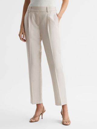 Reiss + Shae Taper Tapered Linen Trousers in Oatmeal