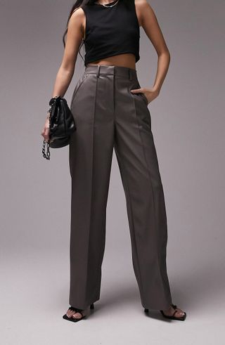 Topshop + Wide Leg Faux Leather Trousers
