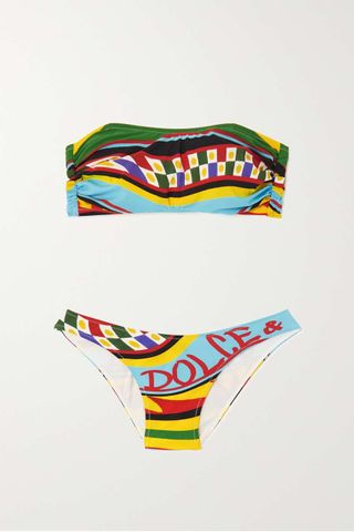 Dolce & Gabbana + Printed Bandeau Bikini