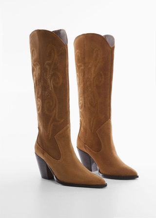 Mango + Cowboy Leather Boots in Tobacco Brown