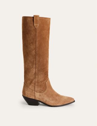 Boden + Western Suede Knee High Boots in Rusty Tan Suede
