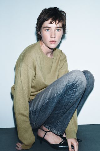 Zara + Wool Blend Boxy-Fit Knit Sweater