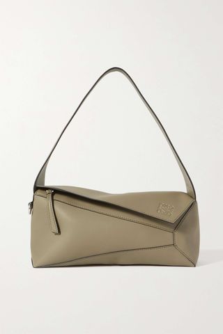Loewe + Puzzle Medium Leather Shoulder Bag in Green