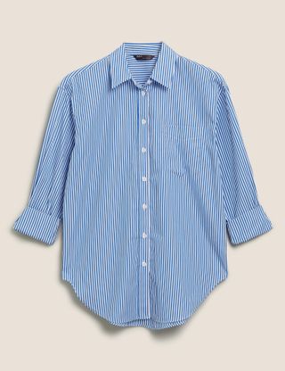 Marks & Spencer + Pure Cotton Striped Oversized Girlfriend Style Shirt