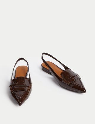 Marks & Spencer + Leather Slip on Flat Slingback Shoes