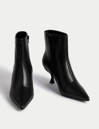 Marks & Spencer + Wide Fit Leather Kitten Heel Ankle Boots