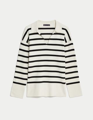 Marks & Spencer + Cotton Rich Striped Relaxed Longline Jumper