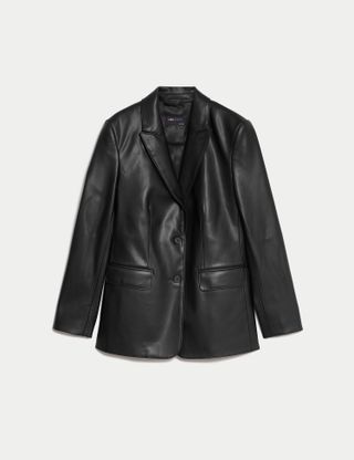 Marks & Spencer + Faux Leather Tailored Single Breasted Blazer