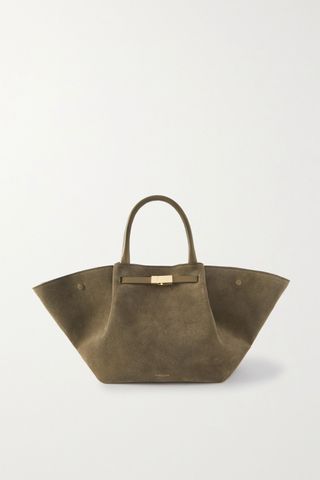 Demellier + Midi New York Leather-Trimmed Suede Tote