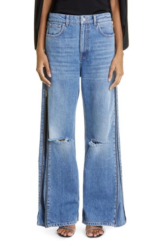 Stella McCartney + Ripped Side Zip Nonstretch Wide Leg Jeans