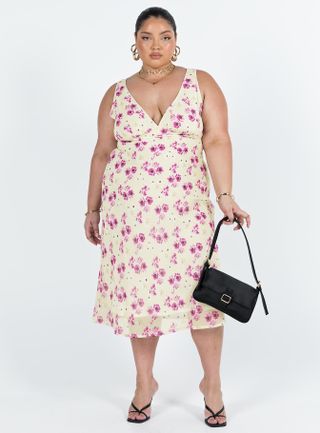 Princess Polly + Curve Nellie Midi Dress Yellow Floral