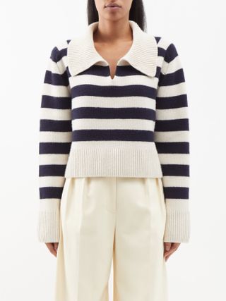 Khaite + Franklin Striped Cropped Cashmere Sweater