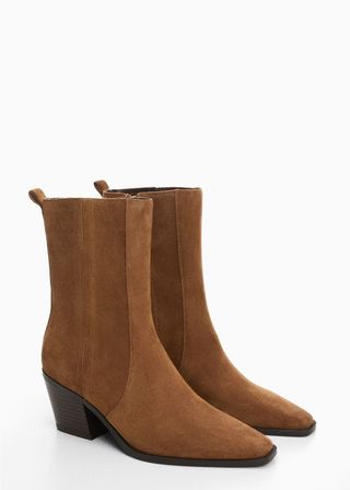Mango + Heel Suede Ankle Boots