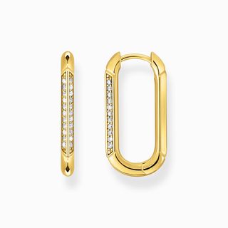 Thomas Sabo + Yellow-Gold Plated, Oval Shaped Hoop Earrings with Zirconia