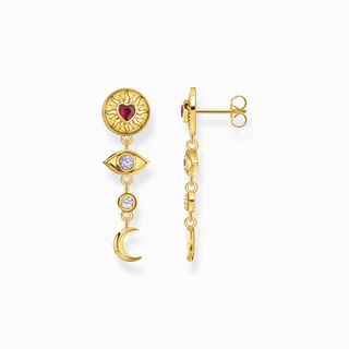 Thomas Sabo + Yellow-Gold Plated Earrings with 3D Symbols and Colourful Stones