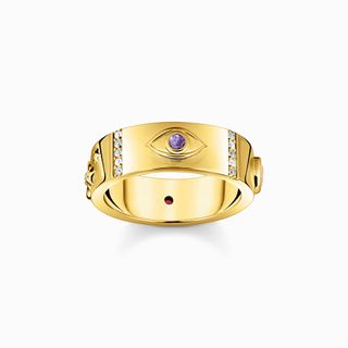 Thomas Sabo + Yellow-Gold Plated Ring with Various Cosmic Motifs and Stones