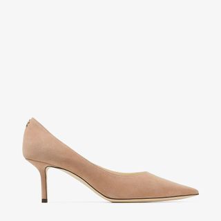 Jimmy Choo + Suede Pointed Pumps with JC Emblem
